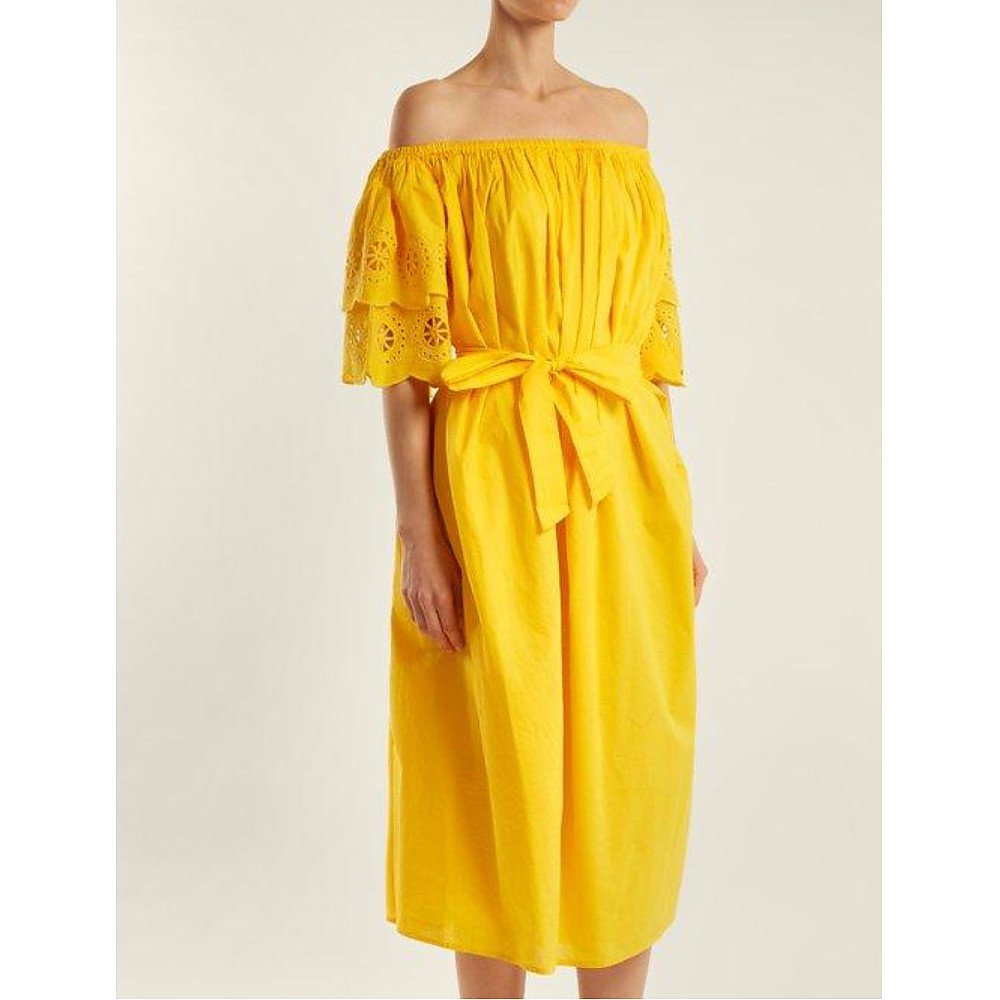 Merlette Mimosa Off-The-Shoulder Embroidered Cotton Dress