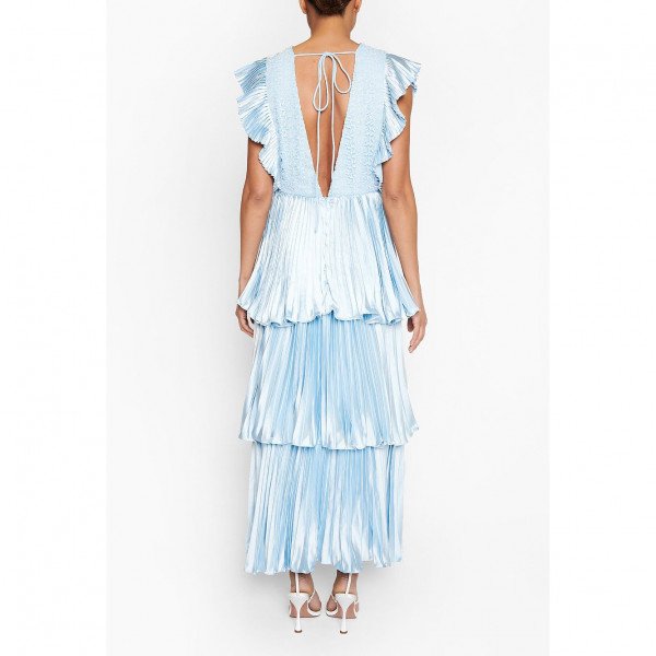 True Decadence Satin Pleated Tiered Midaxi Dress