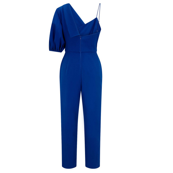 FEMPONIQ Peak Lapel Puff Sleeve Crepe Jumpsuit