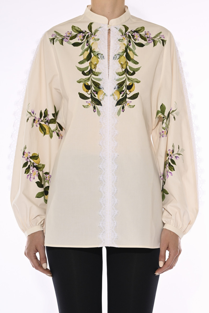 Giambattista Valli Printed poplin shirt with lace