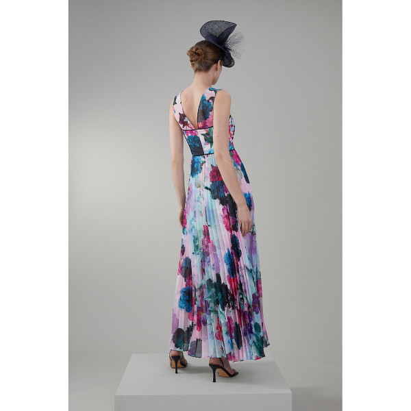Karen Millen Floral Pleated Corset Woven Maxi Dress With Detachable Cape