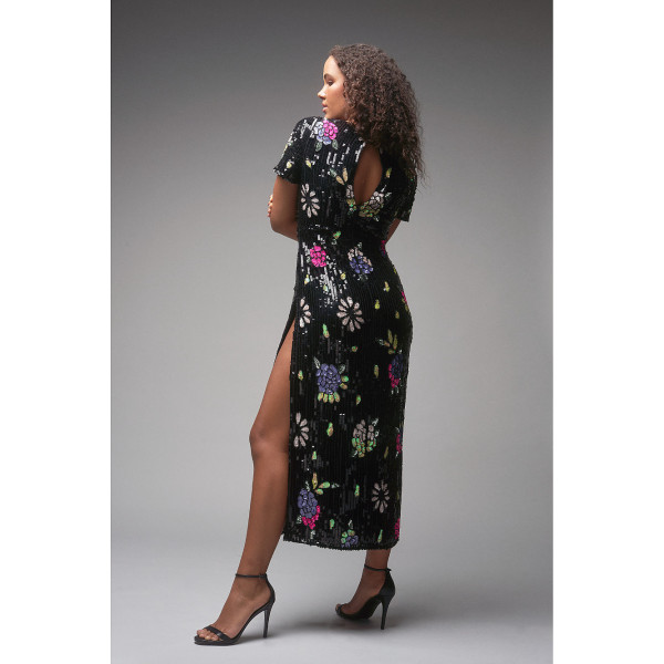 RaeVynn Lula Midi Dress In Floral Sequins