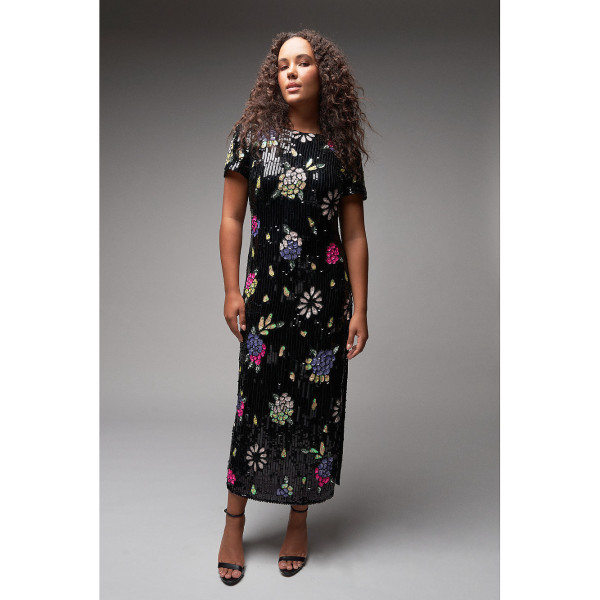 RaeVynn Lula Midi Dress In Floral Sequins