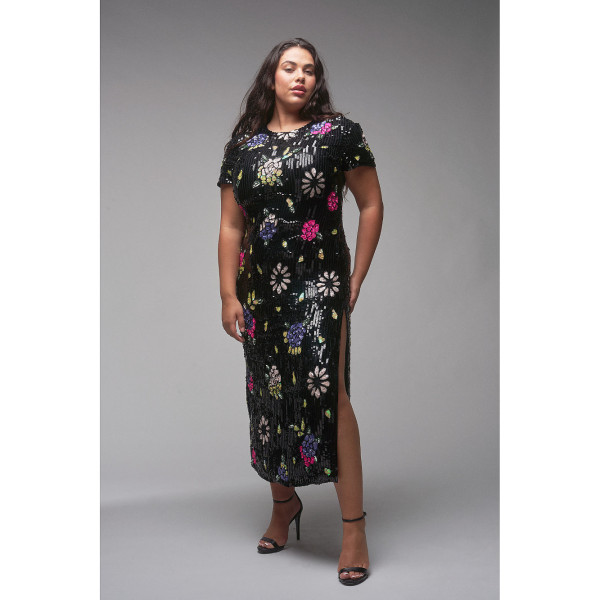 RaeVynn Lula Midi Dress In Floral Sequins