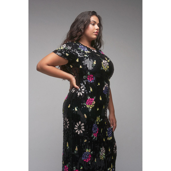 RaeVynn Lula Midi Dress In Floral Sequins