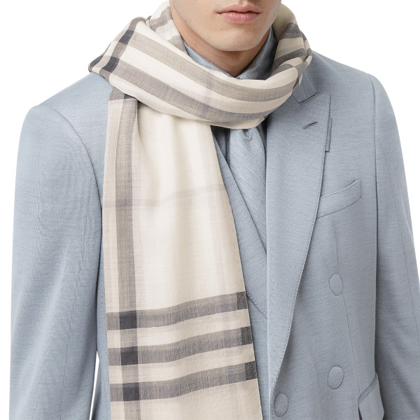 Rent Buy Burberry Lightweight Check Wool Silk Scarf MY WARDROBE HQ