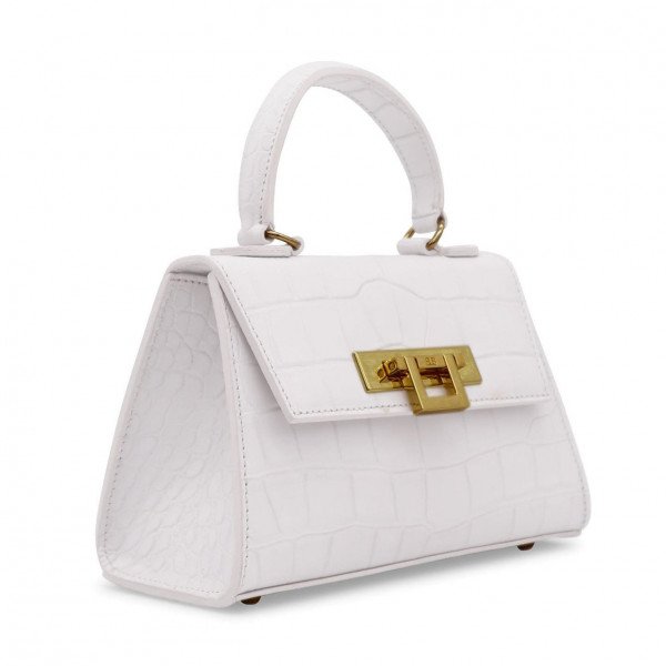 Lalage Beaumont Fonteyn Mignon 'Croc' Print Leather Handbag - White