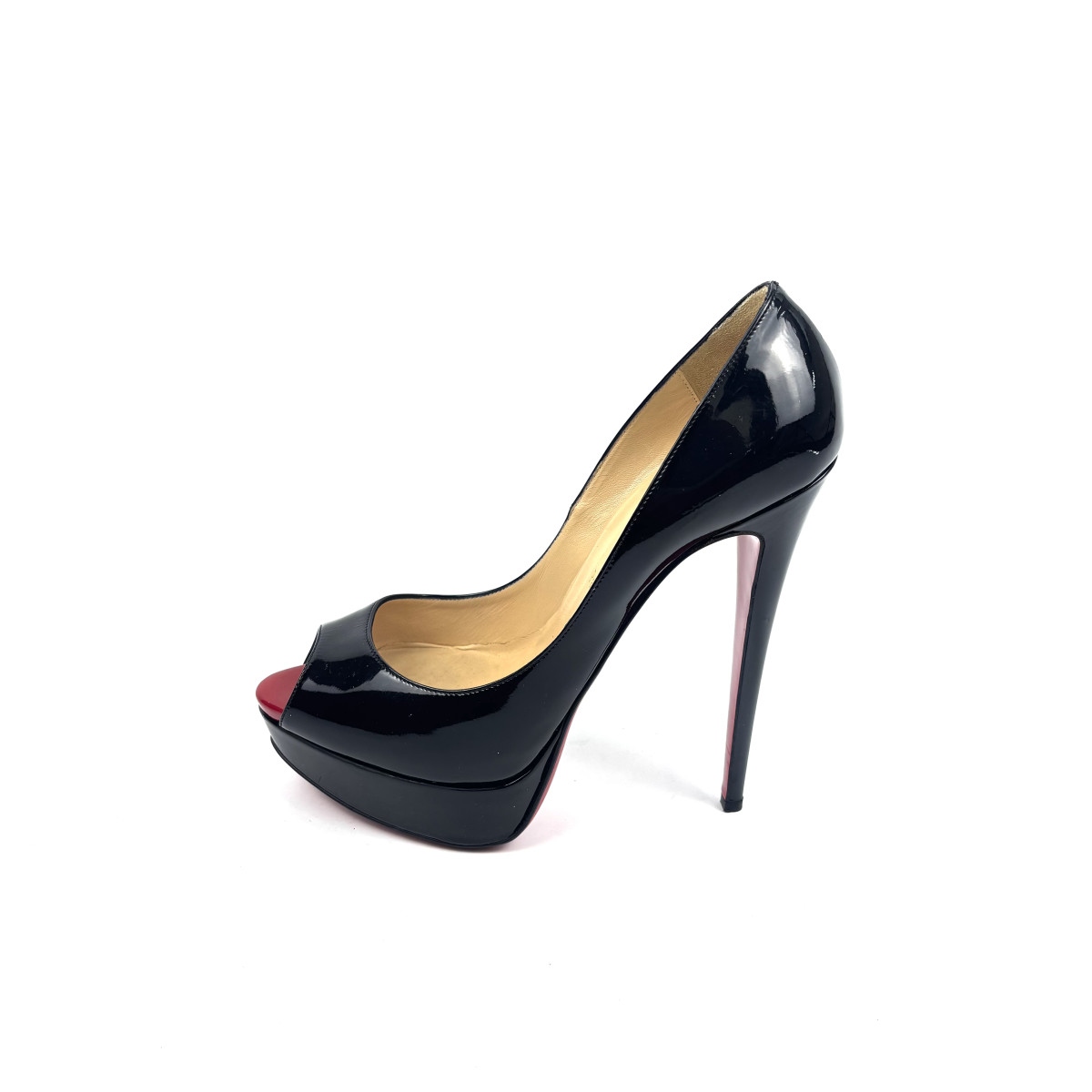 Christian Louboutin Black Patent Peep-Toe Platform Heels
