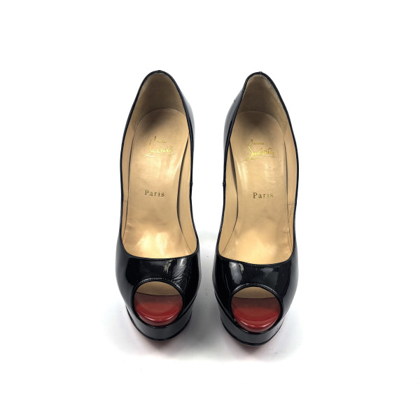 Christian Louboutin Black Patent Peep-Toe Platform Heels