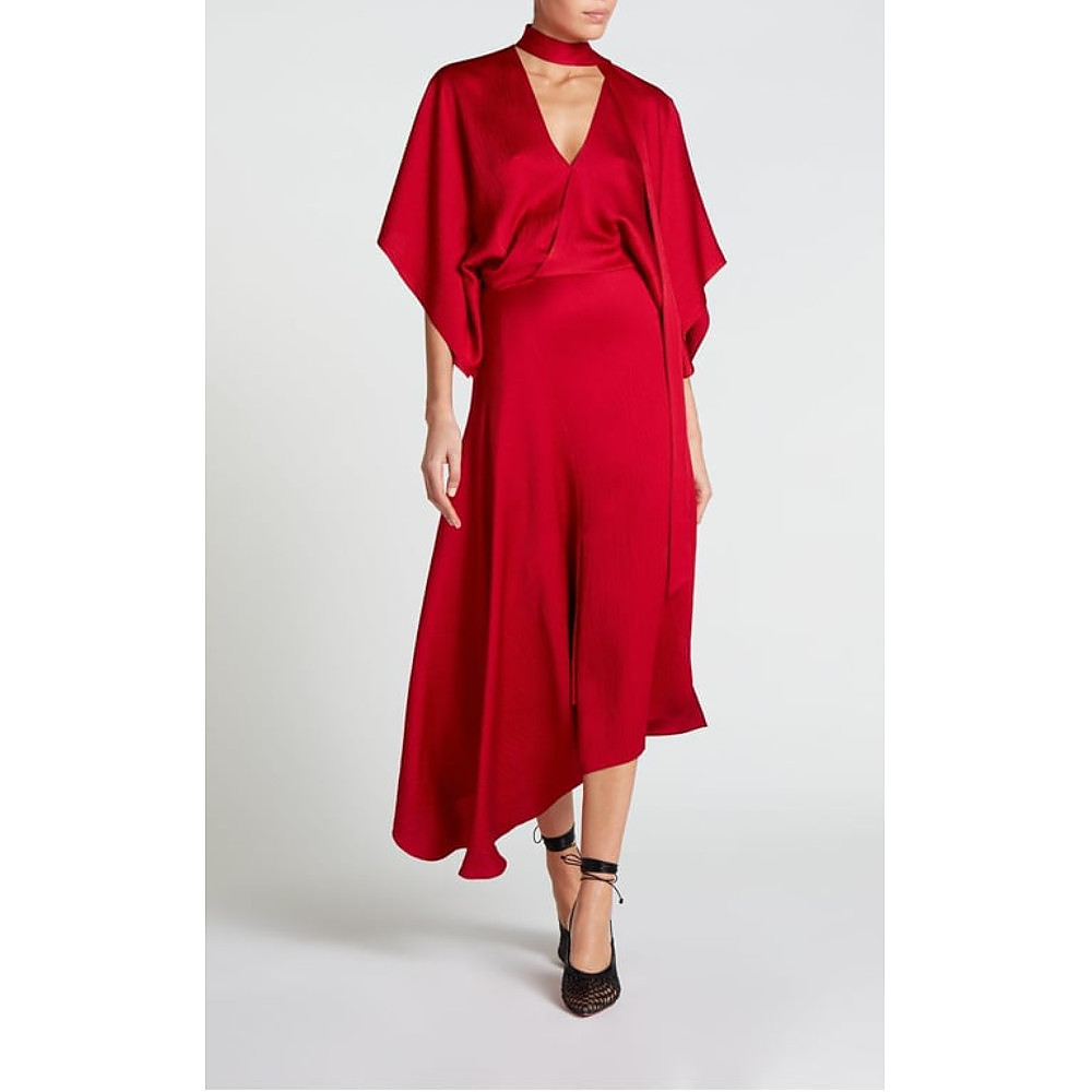 Roland Mouret Meyers Asymmetrical Silk-Satin Midi Dress