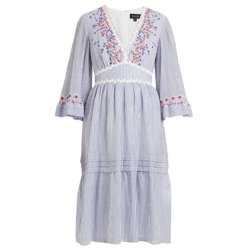 Saloni June Striped Embroidered Midi Dress