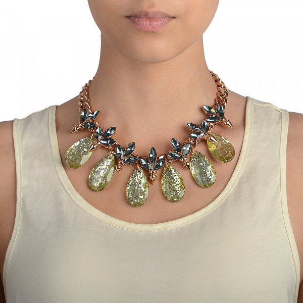 Mawi Spiked Glitter Crystal Leaf Necklace