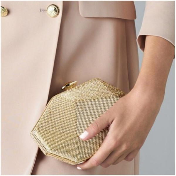 Atelier Swarovski Crystal geometric clutch with chain gold