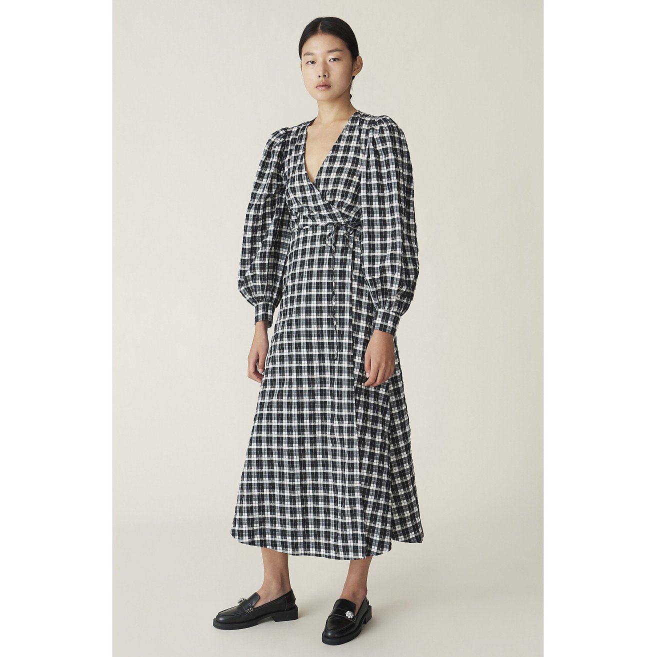 Seersucker check wrap dress clearance