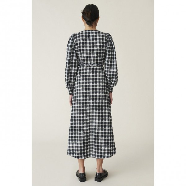 Ganni Seersucker Check Wrap Dress