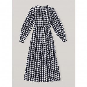 ワンピース GANNI Seersucker Check Dress Seersucker Check Wrap Mini Dress in Gingham Starfish – SVRN