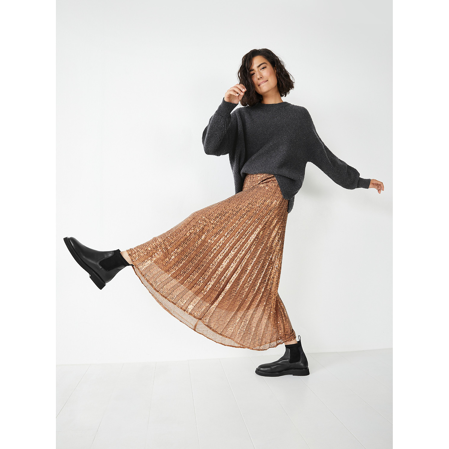 Hush Clio Metallic Pleated Sequin Skirt