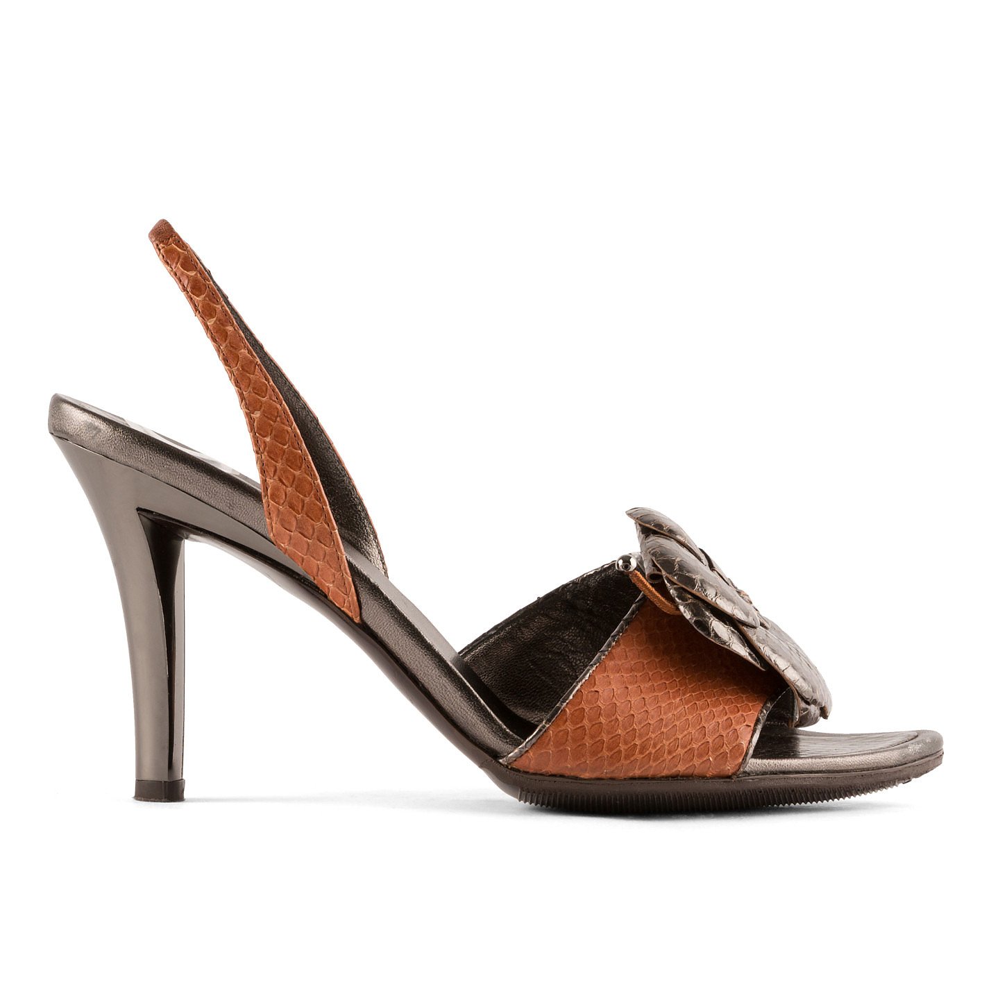 CHANEL Snakeskin Sandals With Flower Detail