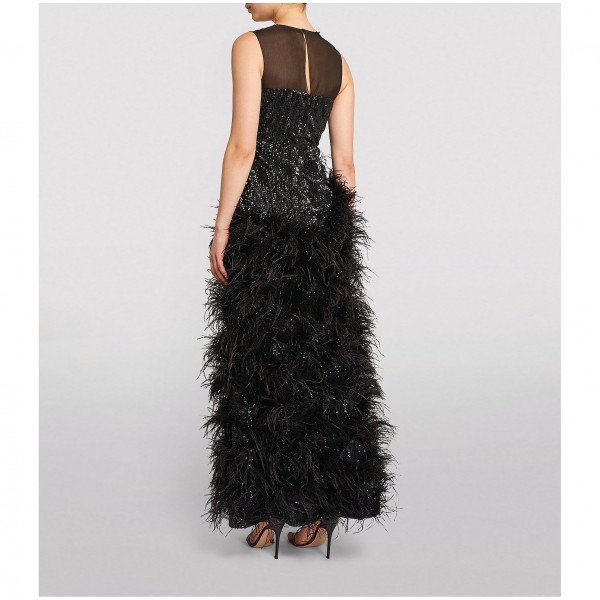 Huishan Zhang Grace Feather-Embellished Gown