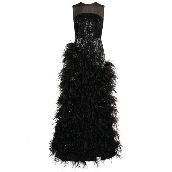 Huishan Zhang Grace Feather-Embellished Gown