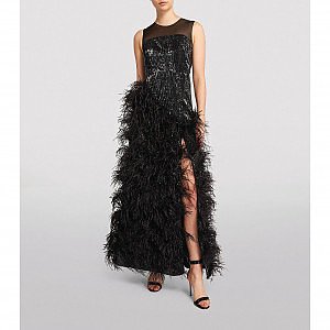 Rent Buy Huishan Zhang Grace Feather-Embellished Gown | MY