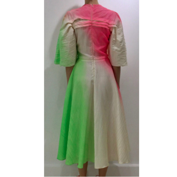 Roksanda ROKSANDA PF19 RAEYA pink green and white full length dress with baloon sleeves