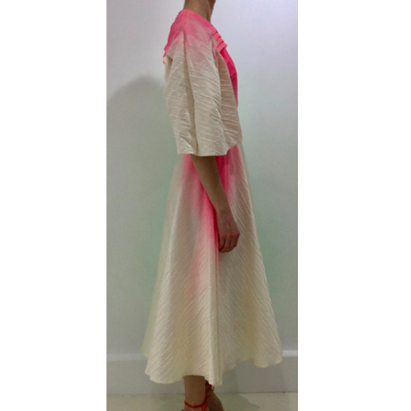 Roksanda ROKSANDA PF19 RAEYA pink green and white full length dress with baloon sleeves
