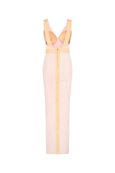 Herve Leger HERVE LEGER Rose and Gold Bandage Long Dress