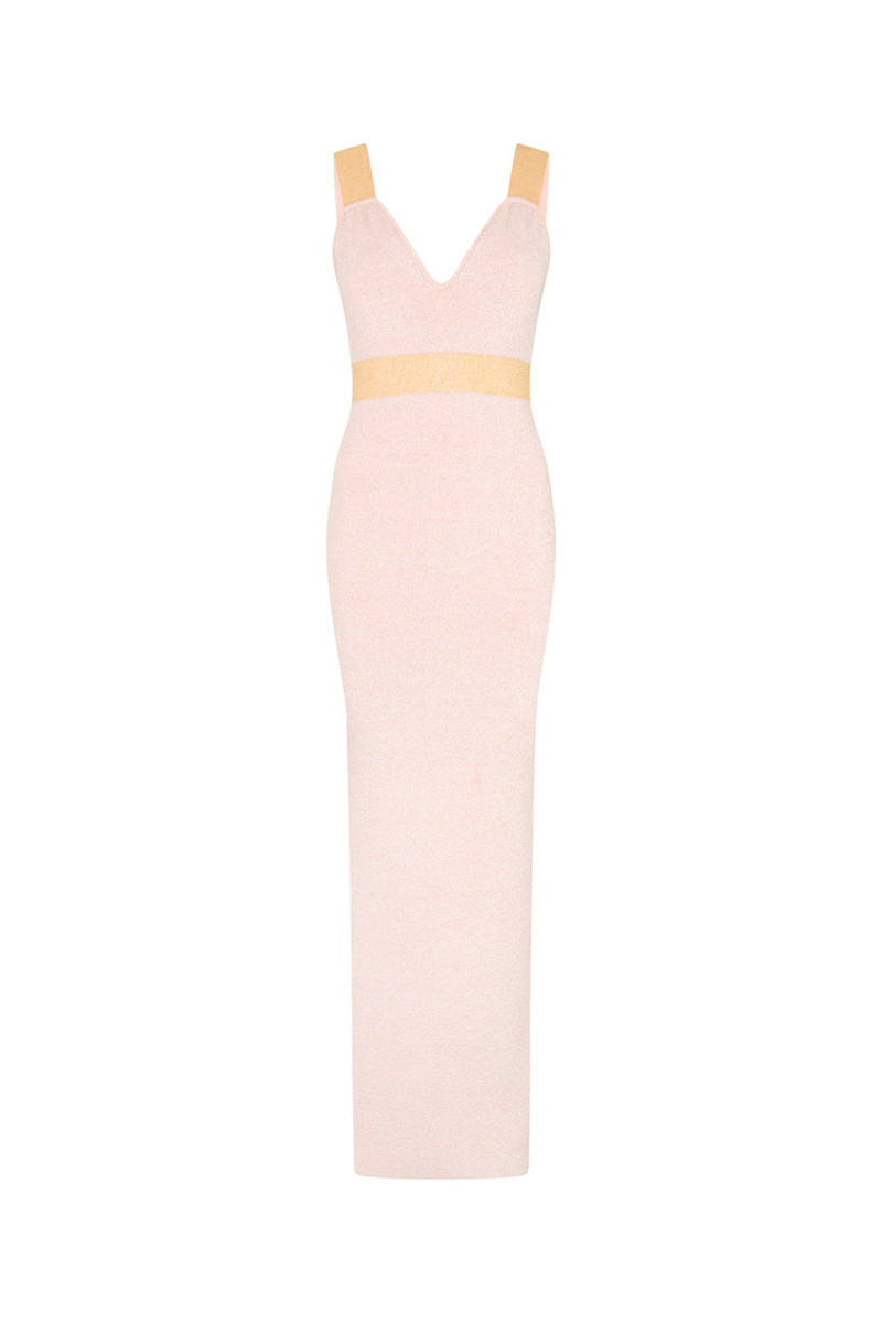 Herve Leger HERVE LEGER Rose and Gold Bandage Long Dress