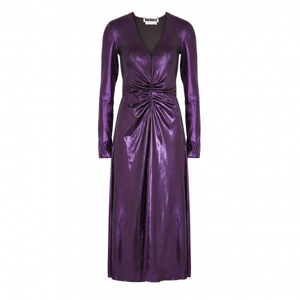 ROTATE Birger Christensen Metallic Ruched Midi Dress