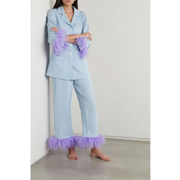 Rent Buy Sleeper Daily Sleeper Feather Trimmed Crepe De Chine Pajama Set MY WARDROBE HQ