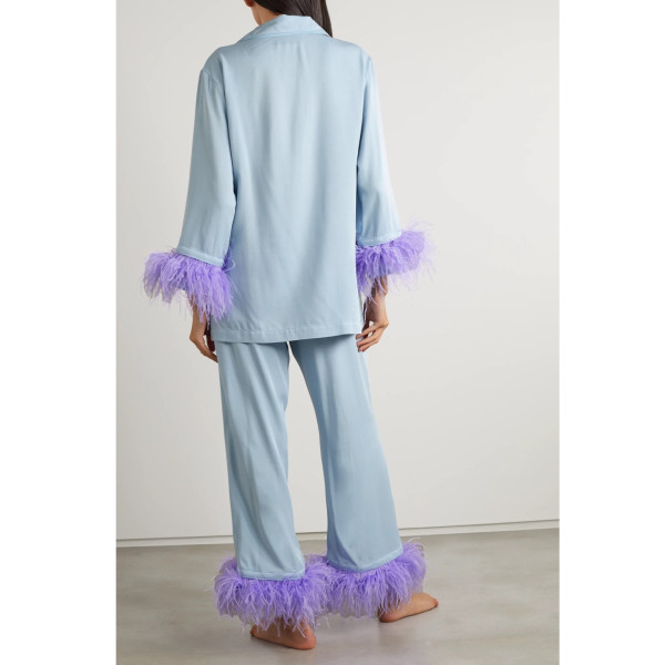Sleeper Daily Sleeper Feather-Trimmed Crepe De Chine Pajama Set