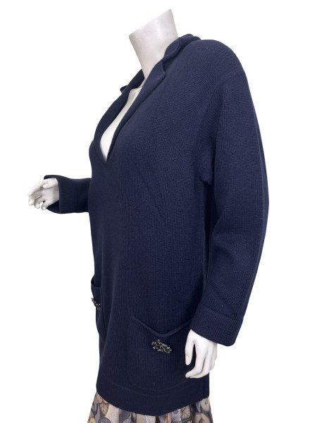 CHANEL V-Neck Navy Sweater