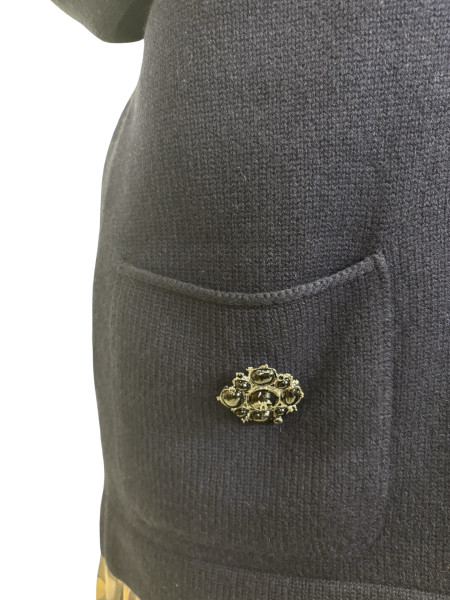 CHANEL V-Neck Navy Sweater