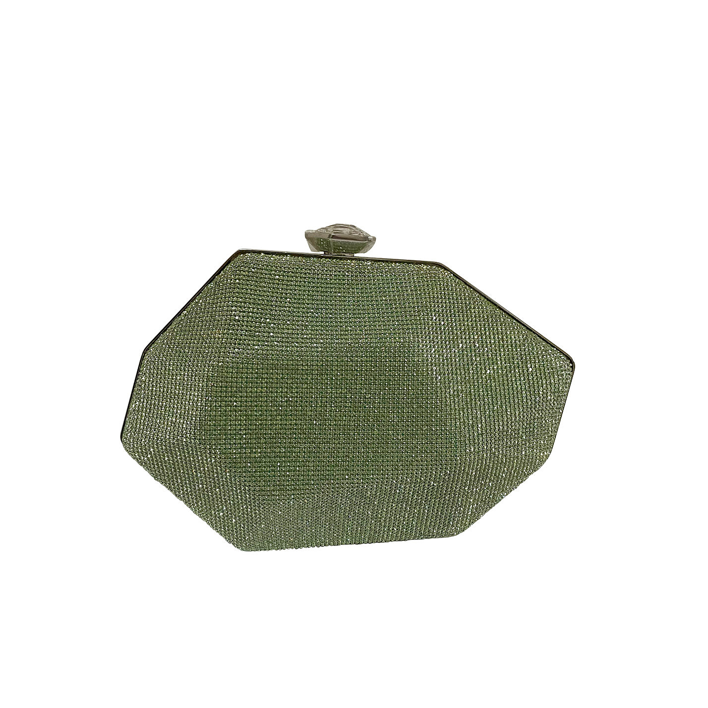 Atelier Swarovski Light green crystal geometric clutch with silver leather contrast