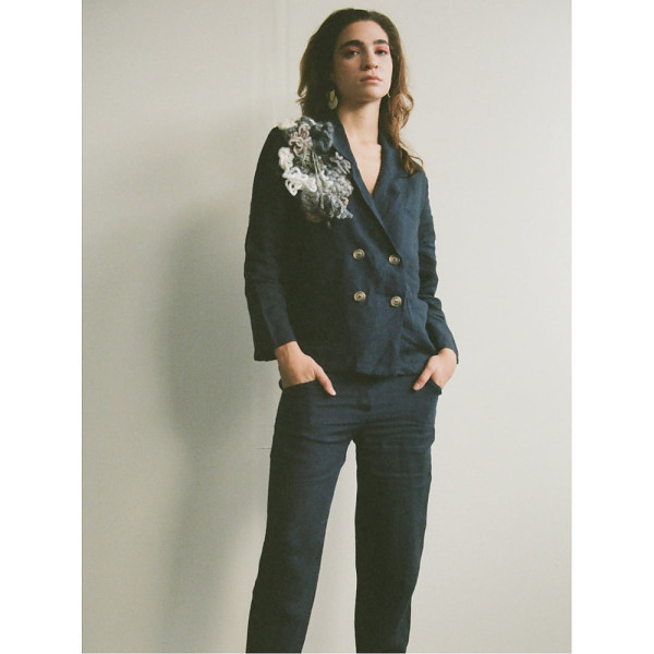 Fanfare Label Ethically Made Navy Linen Suit With Wool Trim