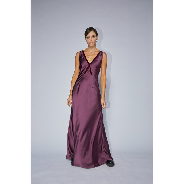 Serena Bute The V Neck Dress - Prune Purple Plant Based Satin