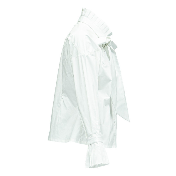 JU-NNA Chelsea - Cotton Blouse W/ Pleated Collar & Long Bow Tie White