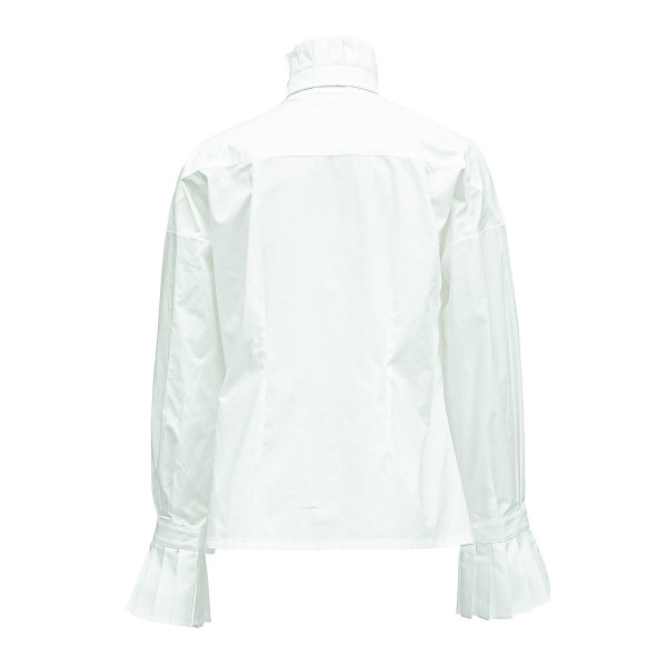 JU-NNA Chelsea - Cotton Blouse W/ Pleated Collar & Long Bow Tie White