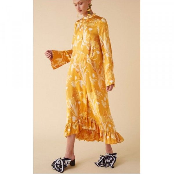 Mother of Pearl Oleta Ruffled Silk-Satin Dress
