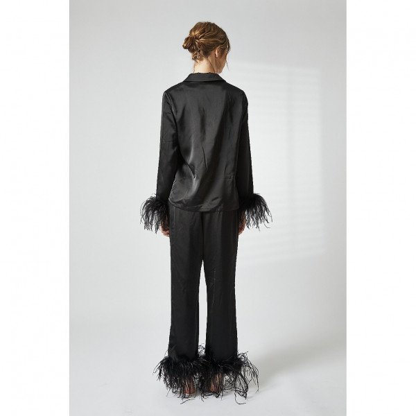 True Decadence Satin Ostrich Feather Pyjama Set