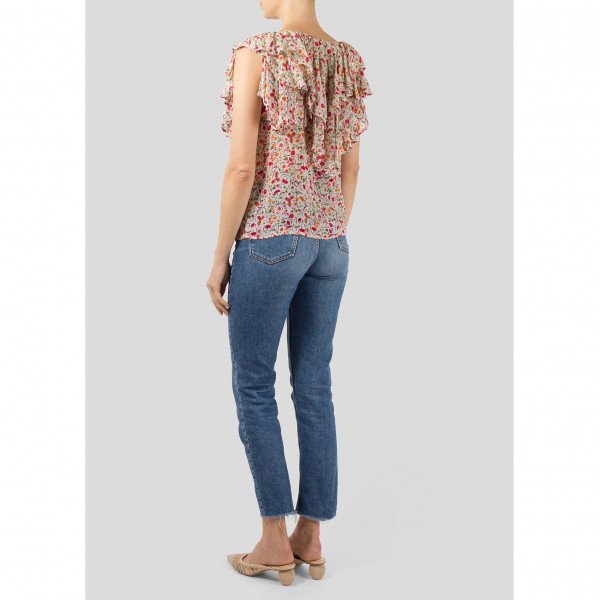 Versace Floral Print Ruffle Top