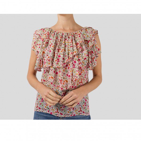 Versace Floral Print Ruffle Top