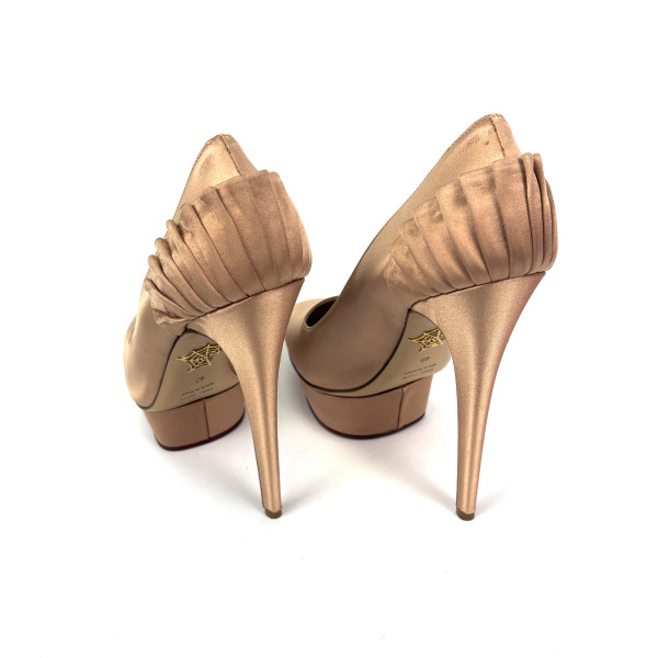 Charlotte Olympia Beige Satin Blake Pleated Pumps