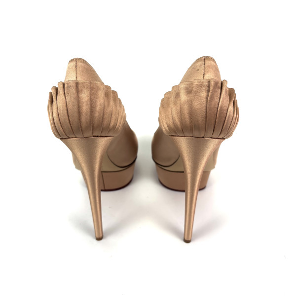 Charlotte Olympia Beige Satin Blake Pleated Pumps