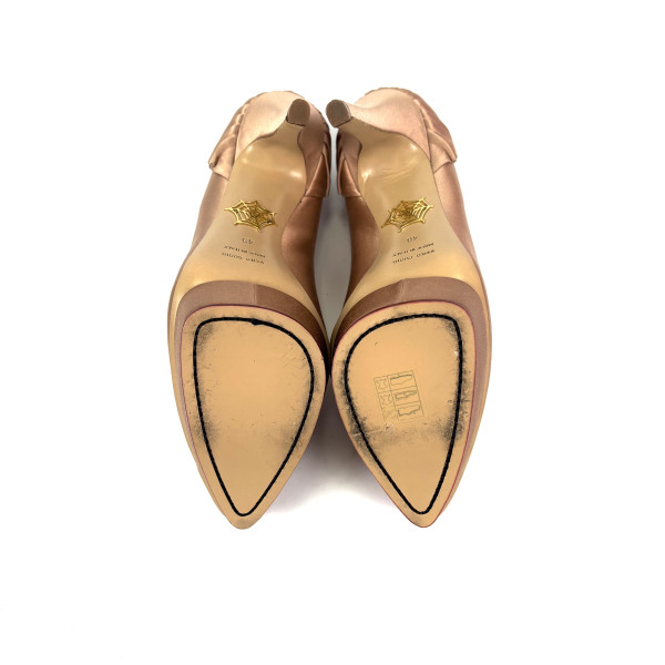 Charlotte Olympia Beige Satin Blake Pleated Pumps