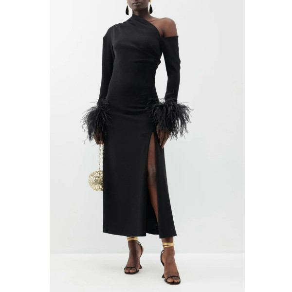 16arlington Adelaide Feather Trimmed Midi Dress