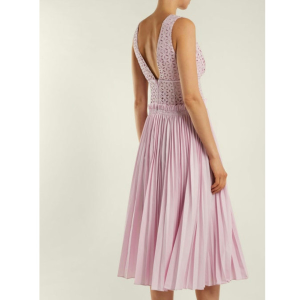 Self-Portrait Broderie-Anglaise And Pleated-Panel Midi Dress