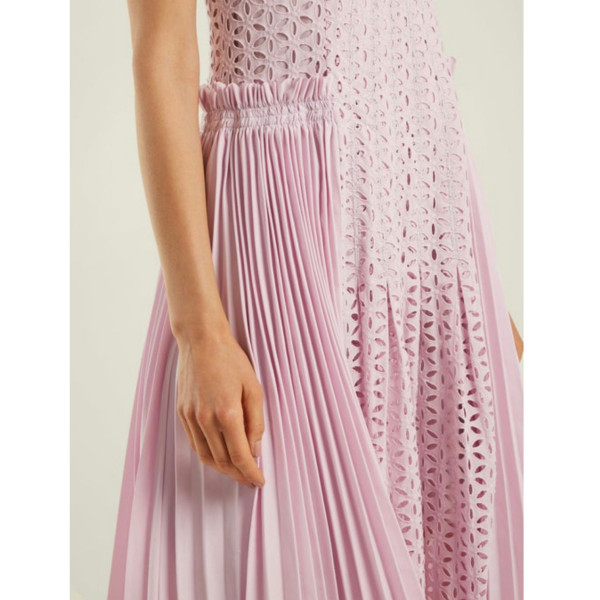 Self-Portrait Broderie-Anglaise And Pleated-Panel Midi Dress