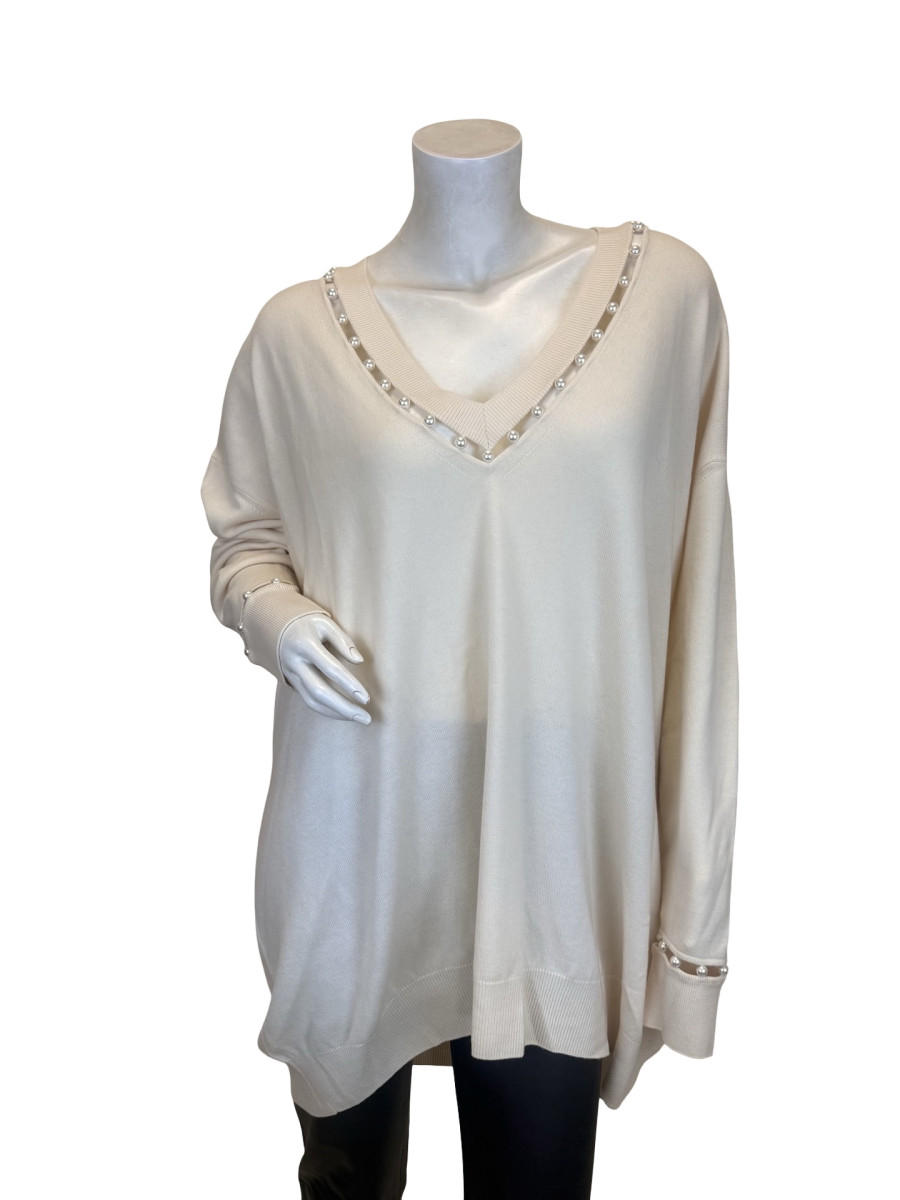 Givenchy V-Neck Pearl-Trim Wool-Cashmere Sweater
